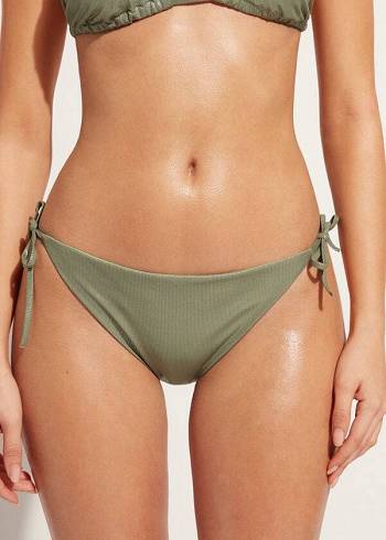 Women's Calzedonia Coated-Effect String Antigua Bikini Bottoms Green | IE1365HK