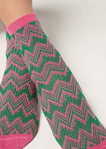 Women's Calzedonia Colorful Chevron Motif Short Socks Pink | IE2379NB