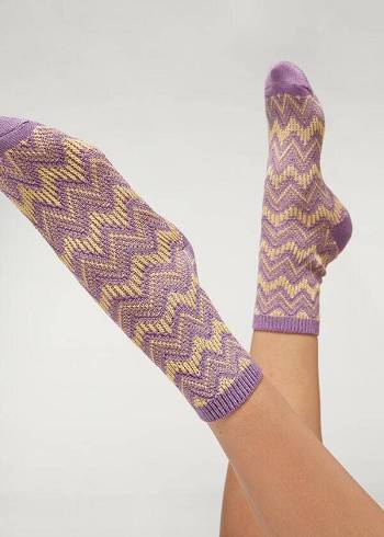 Women's Calzedonia Colorful Chevron Motif Short Socks Purple | IE2380BC