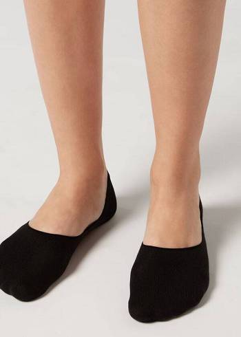 Women's Calzedonia Cotton Invisible Invisible Socks Black | IE2205BC