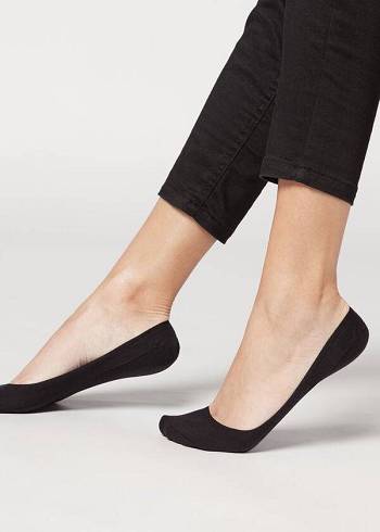 Women's Calzedonia Cotton Invisible with Silicone Edge Invisible Socks Black | IE2207MA