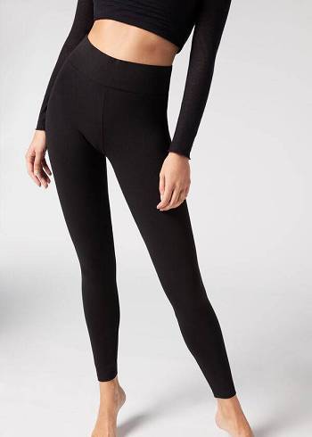 Women's Calzedonia Cotton Leggings Black | IE2639MA