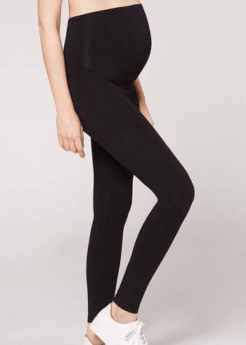 Women's Calzedonia Cotton Maternity Leggings Black | IE2641HK