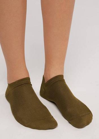 Women's Calzedonia Cotton No-show Socks Olive | IE2274GL