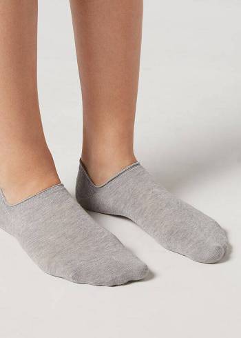 Women's Calzedonia Cotton No-show Socks Grey | IE2275HK