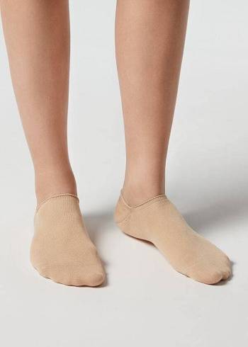 Women's Calzedonia Cotton No-show Socks Brown | IE2276JJ