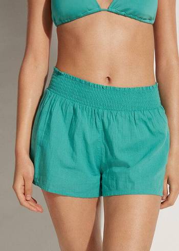 Women's Calzedonia Cotton Shorts Cover Ups Turquoise | IE2119HK