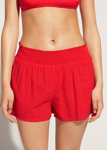 Women's Calzedonia Cotton Shorts Cover Ups Red | IE2122LH