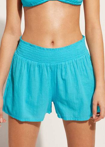 Women's Calzedonia Cotton Shorts Cover Ups Turquoise / Green | IE2127BC