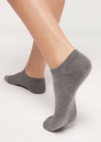 Women's Calzedonia Cotton cobey No-show Socks Grey | IE2285MA