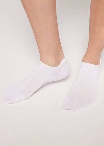 Women's Calzedonia Cotton rosa No-show Socks White | IE2288EX