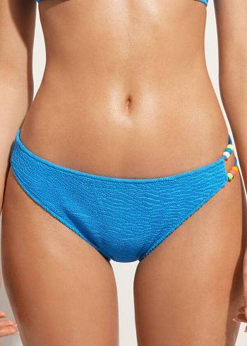 Women's Calzedonia Crinkled San Diego Bikini Bottoms Blue | IE1375MA