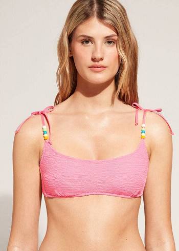 Women's Calzedonia Crinkled Tank-Style San Diego Bikini Tops Pink | IE1703HK