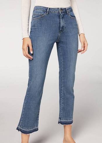 Women's Calzedonia Cropped Flare Jeans Blue | IE2563VD