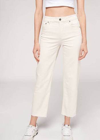 Women's Calzedonia Cropped Straight-Leg Jeans White | IE2565XF