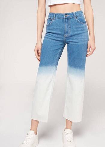 Women's Calzedonia Cropped Straight-Leg Jeans Blue / White | IE2566ZG