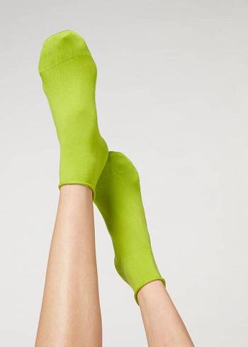 Women's Calzedonia Cuffless in Cotton Short Socks Green | IE2393AP