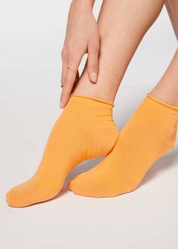 Women's Calzedonia Cuffless in Cotton Short Socks Orange | IE2395OR