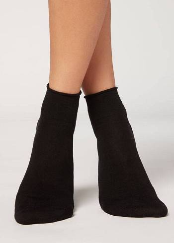 Women's Calzedonia Cuffless in Cotton rosa Short Socks Black | IE2396IS