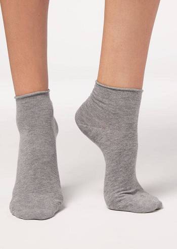 Women's Calzedonia Cuffless in Cotton rosa Short Socks Grey | IE2397UT