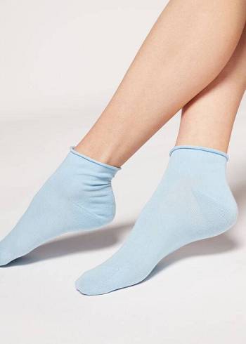 Women's Calzedonia Cuffless in Cotton rosa Short Socks Blue | IE2399TV