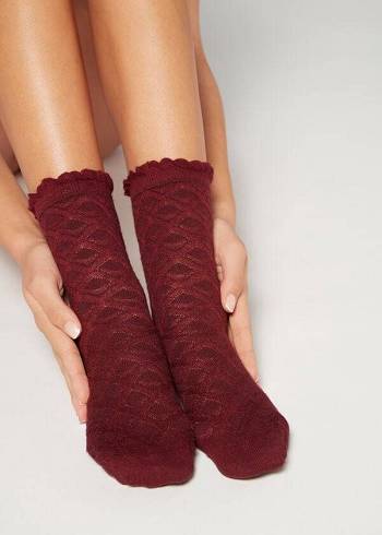 Women's Calzedonia Diamond-Pattern Cashmere Short Socks Red | IE2413JJ