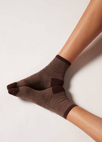 Women's Calzedonia Dot-Pattern Short Socks Brown | IE2427EX