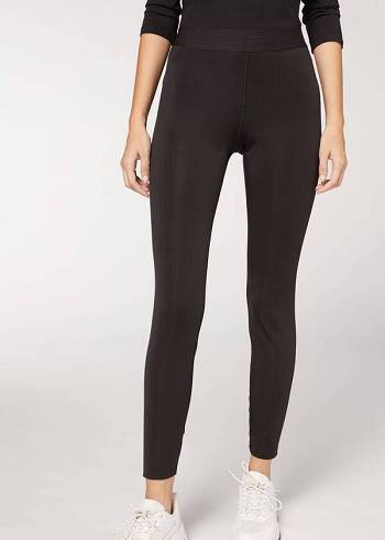 Women's Calzedonia Double Faced Plush Leggings Black | IE2642GL