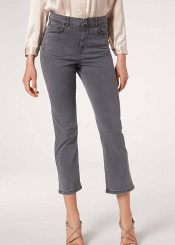 Women's Calzedonia Eco Light Flared Cropped Denim Jeans Grey | IE2571GL