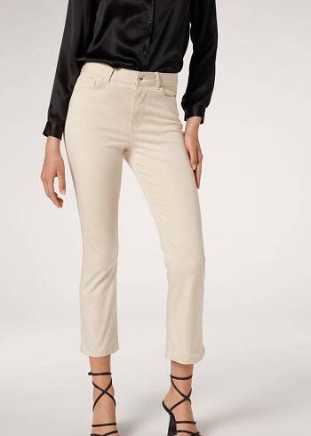 Women's Calzedonia Eco Light Flared Cropped Denim Jeans Brown / Beige | IE2572FM