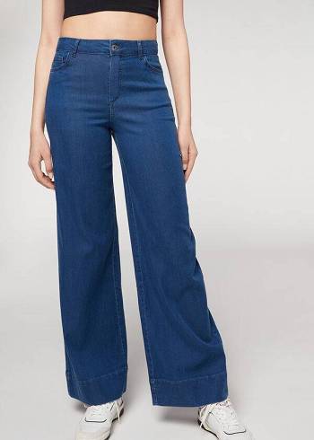 Women's Calzedonia Eco Palazzo Jeans Navy | IE2587NB