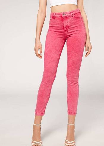 Women's Calzedonia Faded Skinny Push-Up Jeans Pink | IE2589VD