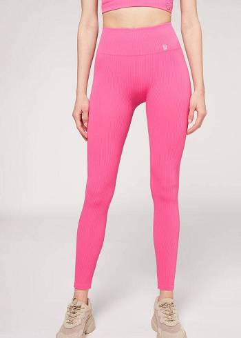 Women's Calzedonia Fine Ribbed Seamless Sport Leggings Pink | IE2648OR