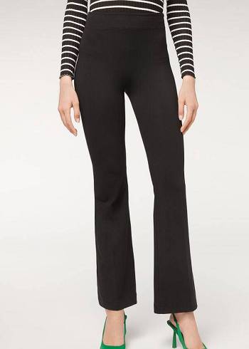 Women's Calzedonia Flared in Supima Ultra Light Cotton Leggings Black | IE2654EX