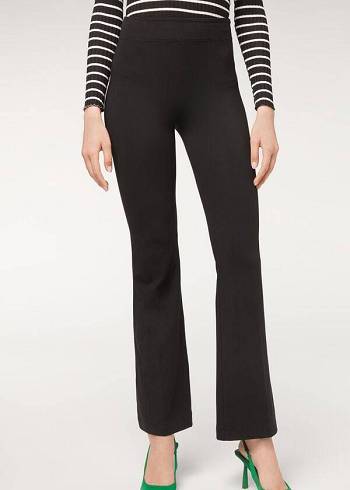 Women's Calzedonia Flared in Supima Ultra Light Cotton Pants Black | IE2731VD