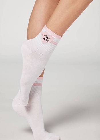 Women's Calzedonia Girl Power Print Short Socks White / Pink | IE2436ZG