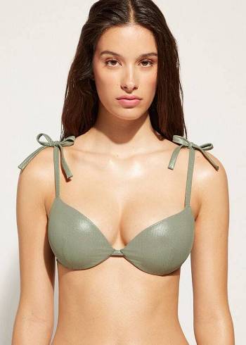 Women's Calzedonia Graduated Padded Push Up Antigua Bikini Tops Green | IE1716EX