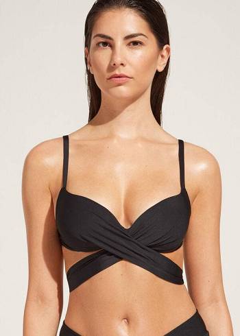 Women's Calzedonia Graduated Padded Push Up Indonesia Bikini Tops Black | IE1720UT