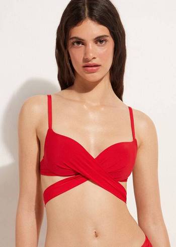 Women's Calzedonia Graduated Padded Push Up Indonesia Bikini Tops Red | IE1725SO