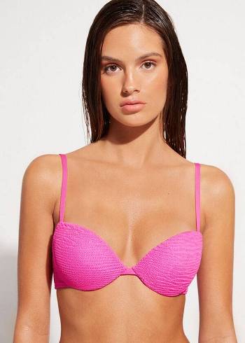 Women's Calzedonia Graduated Padded Push-Up Miami Bikini Tops Pink | IE1726DN