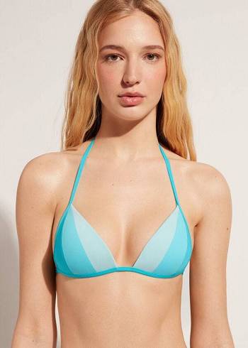 Women's Calzedonia Graduated Padded Triangle Azzorre Bikini Tops Turquoise | IE1731KI