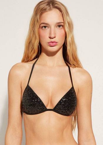 Women's Calzedonia Graduated Padded Triangle Cannes Bikini Tops Black | IE1733ZG