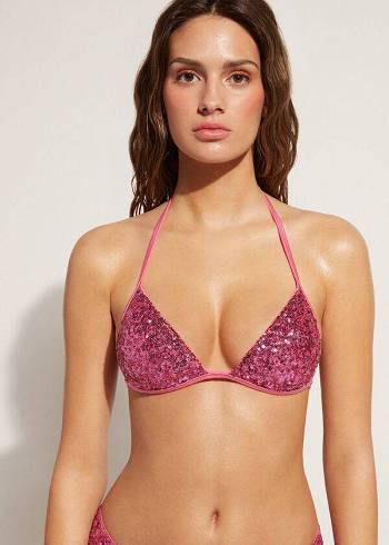 Women's Calzedonia Graduated Padded Triangle Cannes Bikini Tops Pink | IE1734XF