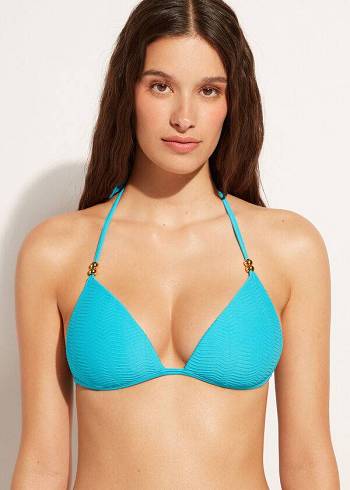 Women's Calzedonia Graduated Padded Triangle Casablanca Bikini Tops Turquoise | IE1738NB