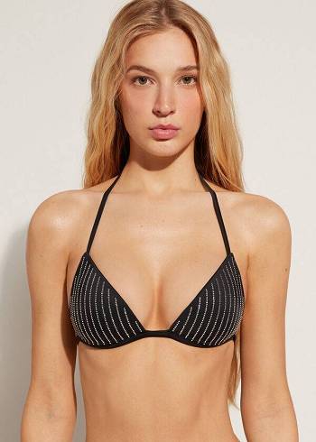 Women's Calzedonia Graduated Padded Triangle Shanghai Bikini Tops Black | IE1746UT