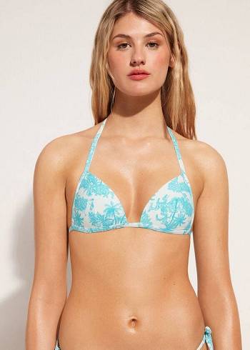 Women's Calzedonia Graduated Padded Triangle Sorrento Bikini Tops Blue | IE1750AP