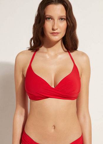 Women's Calzedonia Graduated Soft Crisscross Padded Triangle Indonesia Bikini Tops Red | IE1759ZG