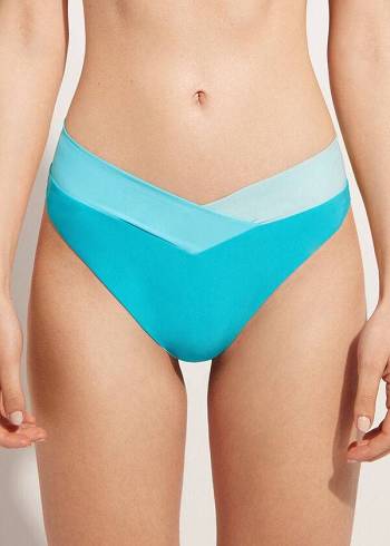 Women's Calzedonia High-Cut Brazilian Azzorre Bikini Bottoms Turquoise Green | IE1439SO