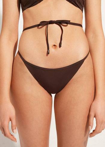 Women's Calzedonia High-Cut Brazilian Islamorada Bikini Bottoms Coffee Brown | IE1440DN