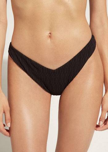 Women's Calzedonia High-Cut Brazilian Mykonos Bikini Bottoms Black | IE1448XF